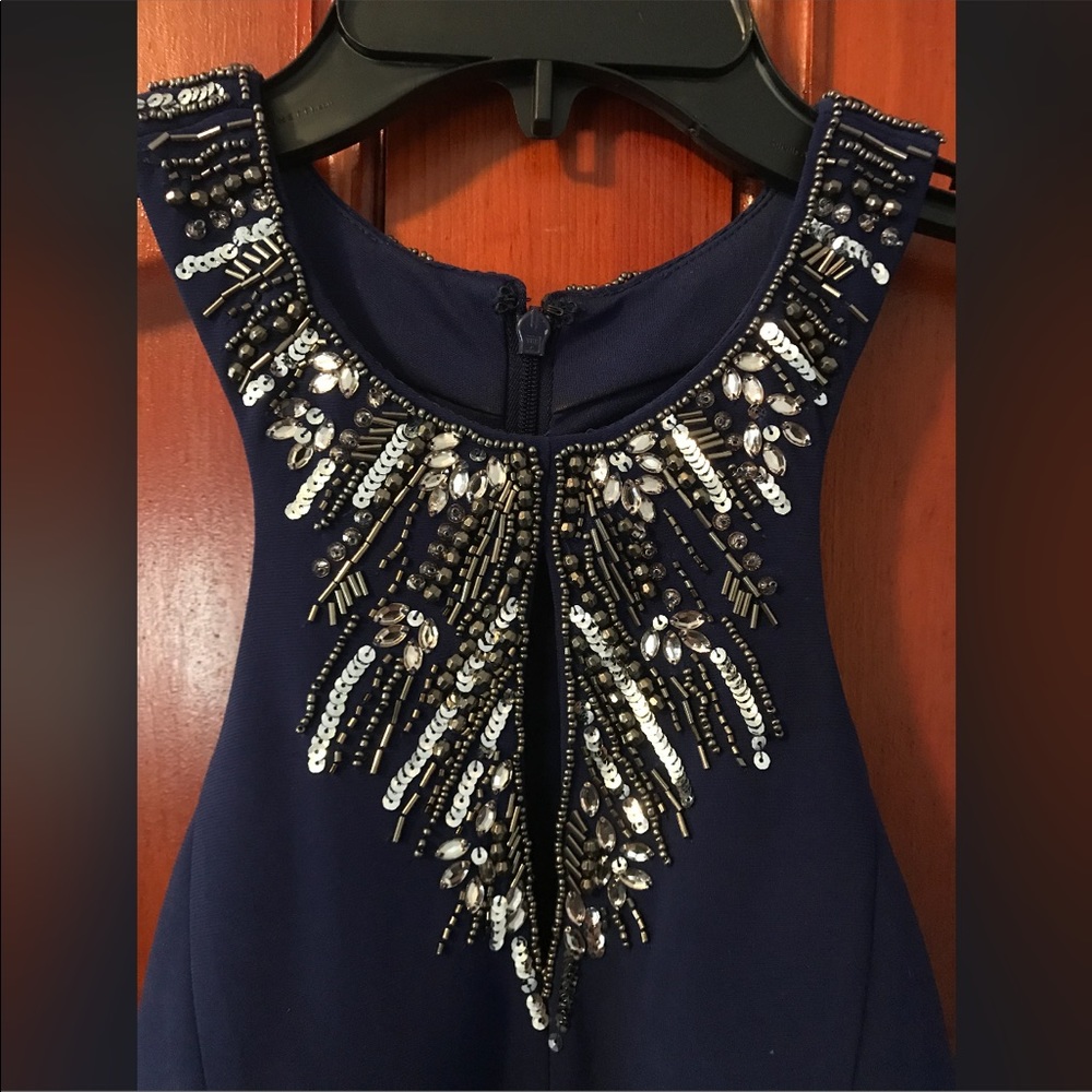 Xscape Blue with Silver Beads Formal Dress - Picture 4 of 7